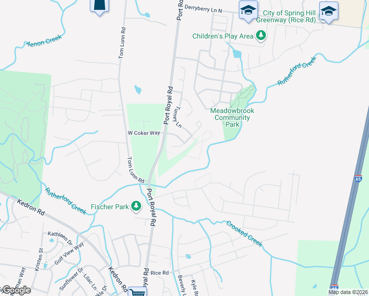 map of restaurants, bars, coffee shops, grocery stores, and more near 220 Karis Drive in Spring Hill