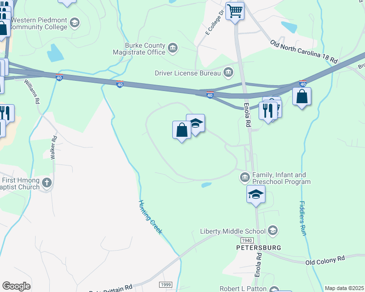 map of restaurants, bars, coffee shops, grocery stores, and more near 300 Enola Road in Morganton