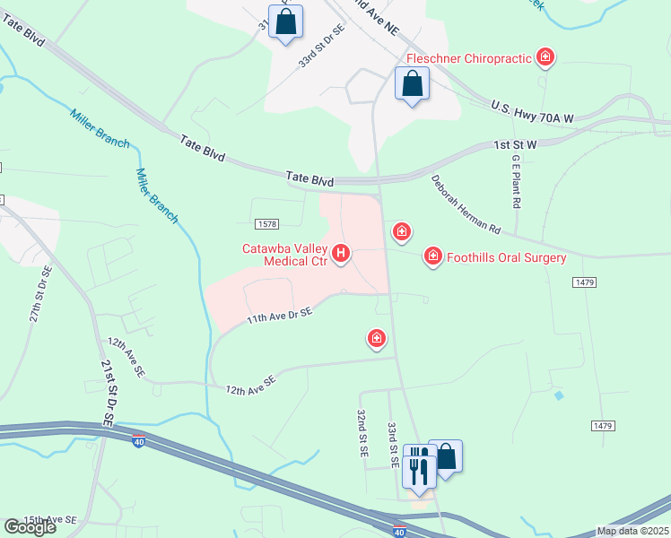 map of restaurants, bars, coffee shops, grocery stores, and more near 810 Fairgrove Church Road Southeast in Hickory