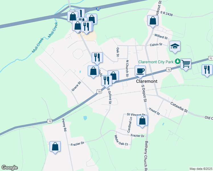 map of restaurants, bars, coffee shops, grocery stores, and more near 1985 North Oxford Street in Claremont