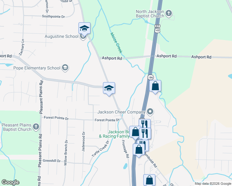 map of restaurants, bars, coffee shops, grocery stores, and more near 1060 Old Humboldt Road in Jackson