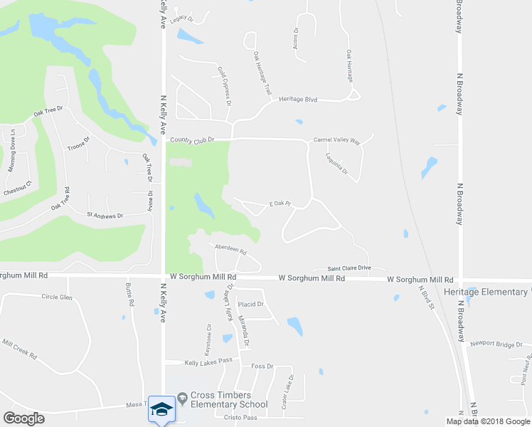 map of restaurants, bars, coffee shops, grocery stores, and more near 5709 Country Club Terrace in Edmond