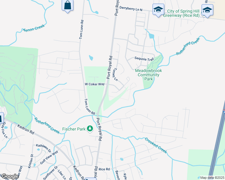 map of restaurants, bars, coffee shops, grocery stores, and more near 200 Karis Drive in Spring Hill