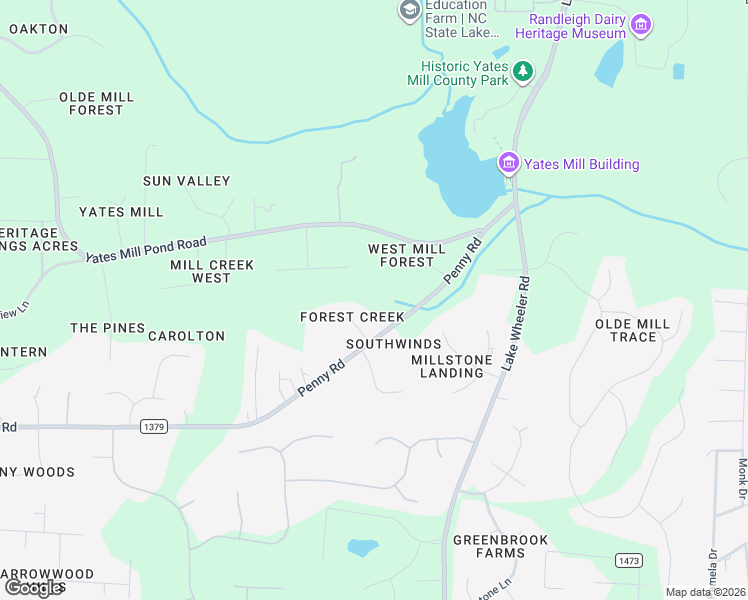 map of restaurants, bars, coffee shops, grocery stores, and more near 5104 Penny Road in Raleigh