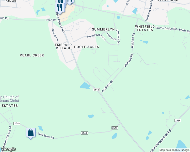 map of restaurants, bars, coffee shops, grocery stores, and more near 6325 Rock Quarry Road in Raleigh