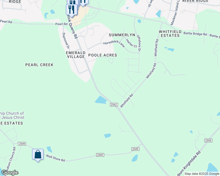 map of restaurants, bars, coffee shops, grocery stores, and more near 6325 Rock Quarry Rd in Raleigh