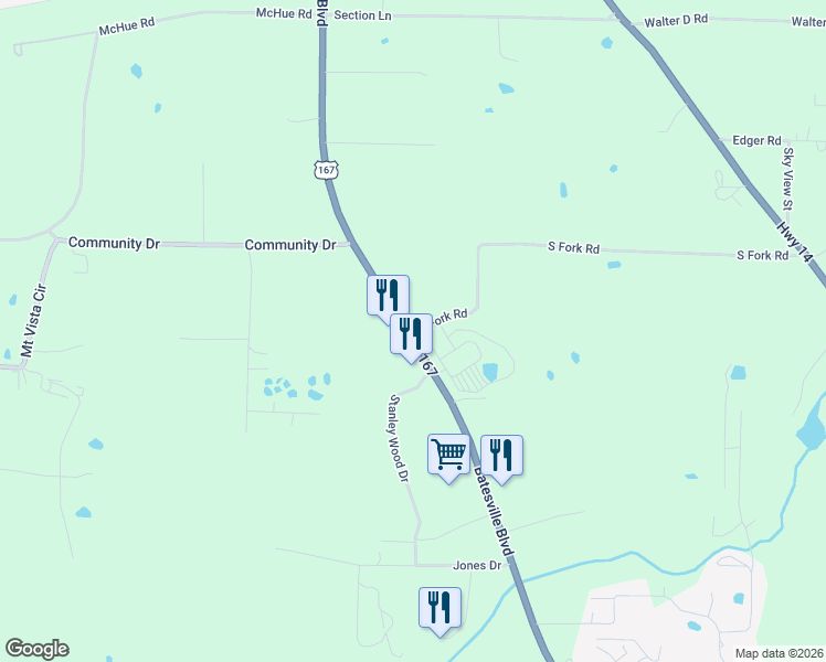 map of restaurants, bars, coffee shops, grocery stores, and more near 1553 Batesville Boulevard in Batesville