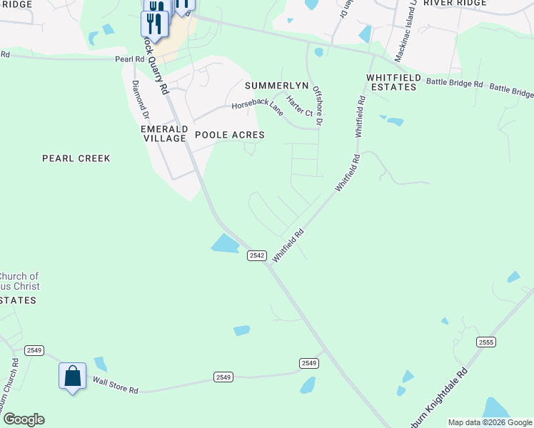 map of restaurants, bars, coffee shops, grocery stores, and more near 6325 Rock Quarry Road in Raleigh