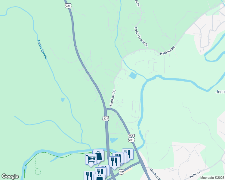 map of restaurants, bars, coffee shops, grocery stores, and more near 201 Hankins Road in Marion