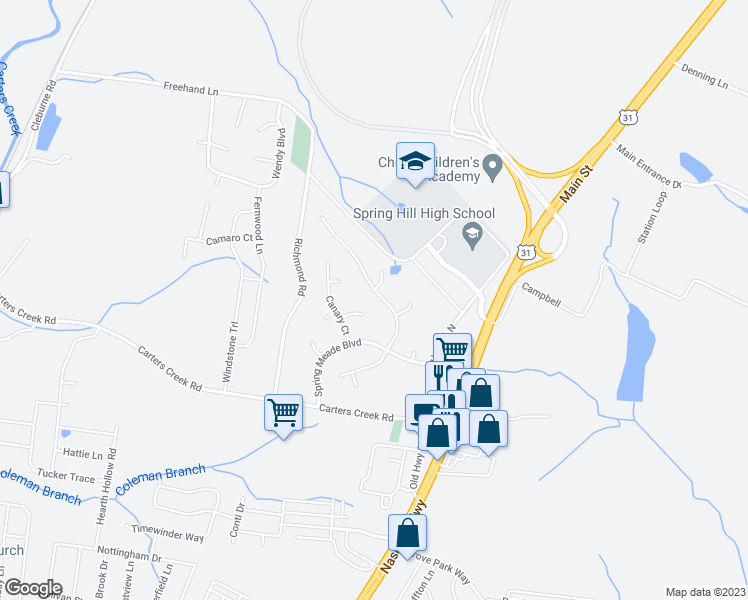 map of restaurants, bars, coffee shops, grocery stores, and more near 2731 Belle Meade Place in Columbia
