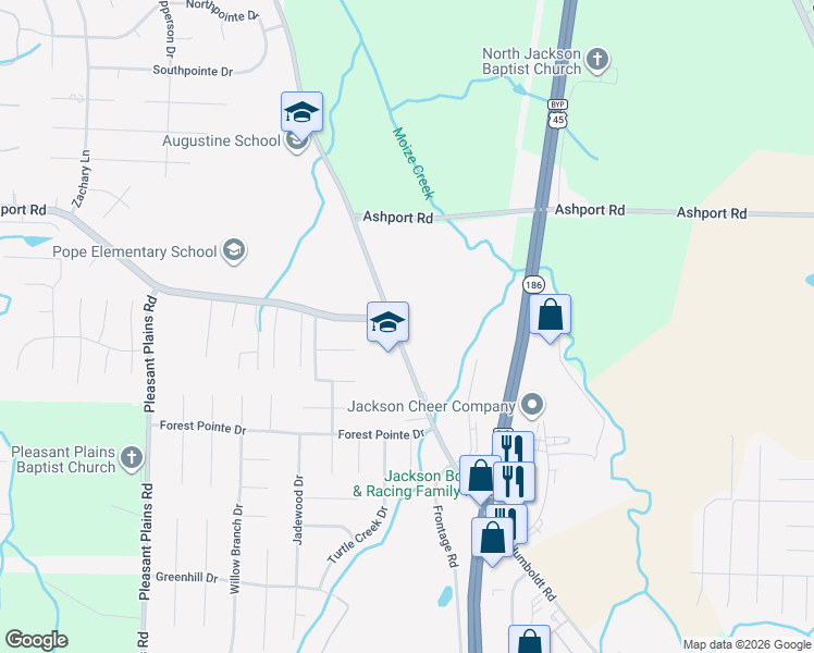 map of restaurants, bars, coffee shops, grocery stores, and more near 1074 Old Humboldt Road in Jackson