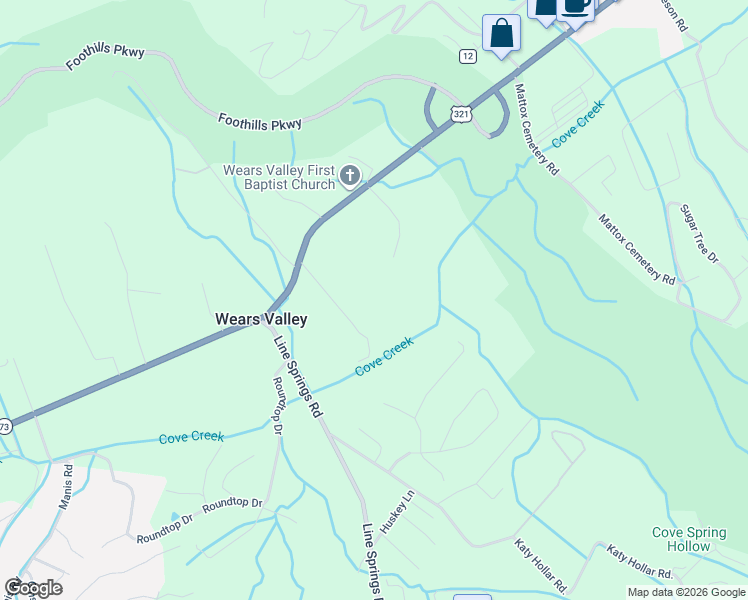 map of restaurants, bars, coffee shops, grocery stores, and more near 3557 Wears Valley Road in Sevierville