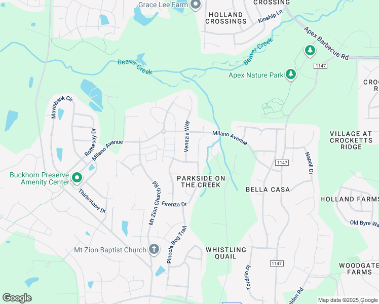 map of restaurants, bars, coffee shops, grocery stores, and more near 1831 Venezia Way in Apex