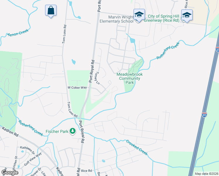 map of restaurants, bars, coffee shops, grocery stores, and more near 260 Karis Drive in Spring Hill
