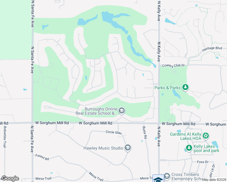 map of restaurants, bars, coffee shops, grocery stores, and more near 5809 Oak Tree Road in Edmond