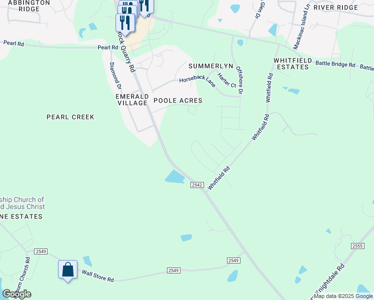 map of restaurants, bars, coffee shops, grocery stores, and more near 6634 Gibraltar Rock Drive in Raleigh