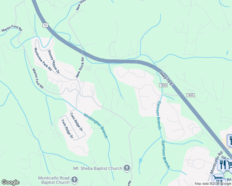 map of restaurants, bars, coffee shops, grocery stores, and more near 35 Nader Avenue in Weaverville