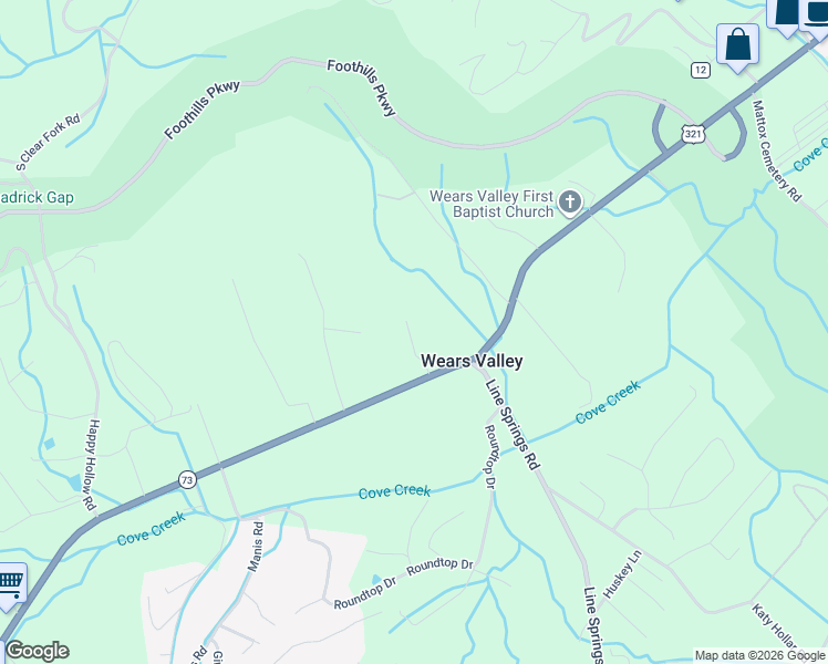 map of restaurants, bars, coffee shops, grocery stores, and more near 3726 Wears Valley Road in Sevierville