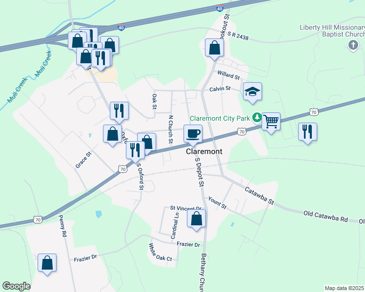 map of restaurants, bars, coffee shops, grocery stores, and more near in Claremont