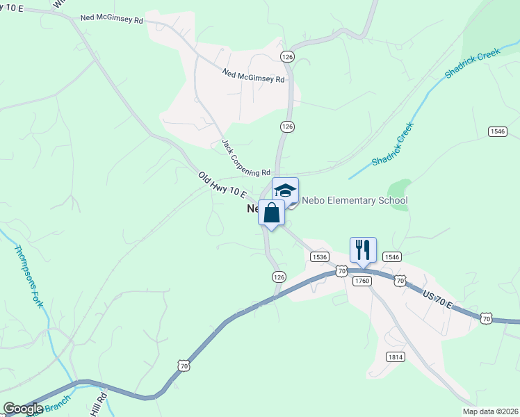 map of restaurants, bars, coffee shops, grocery stores, and more near in Nebo