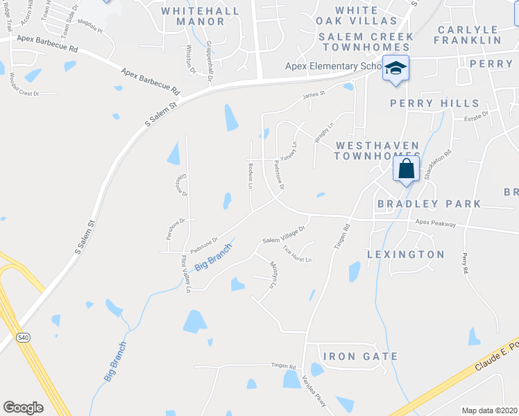 map of restaurants, bars, coffee shops, grocery stores, and more near Padstone Drive in Apex