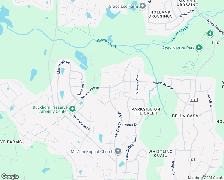 map of restaurants, bars, coffee shops, grocery stores, and more near 2837 Milano Avenue in Apex