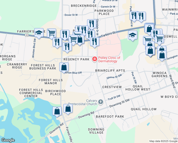 map of restaurants, bars, coffee shops, grocery stores, and more near 2400 Horton Boulevard Southwest in Wilson
