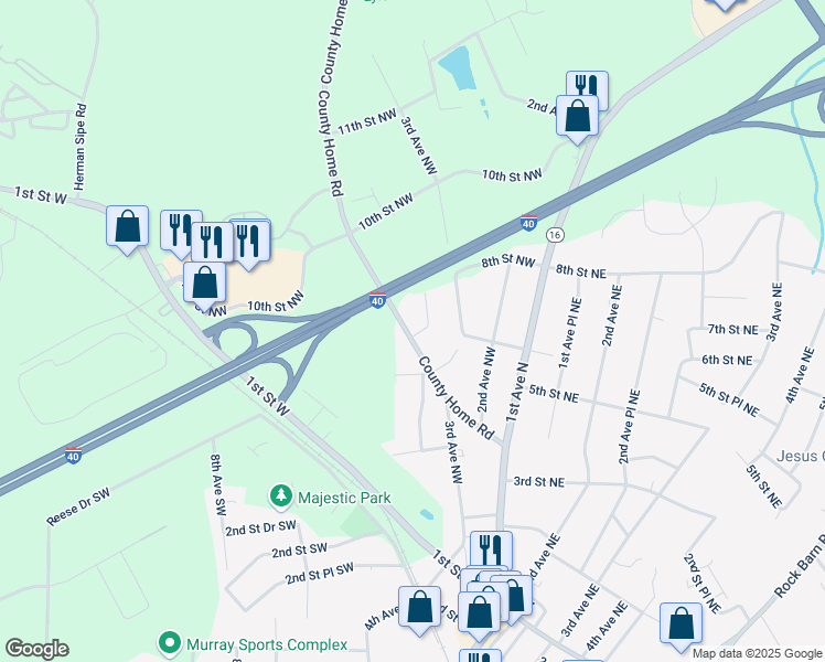 map of restaurants, bars, coffee shops, grocery stores, and more near 512 County Home Road in Conover