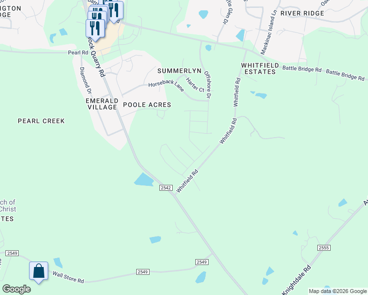 map of restaurants, bars, coffee shops, grocery stores, and more near 6811 Glacis Court in Raleigh
