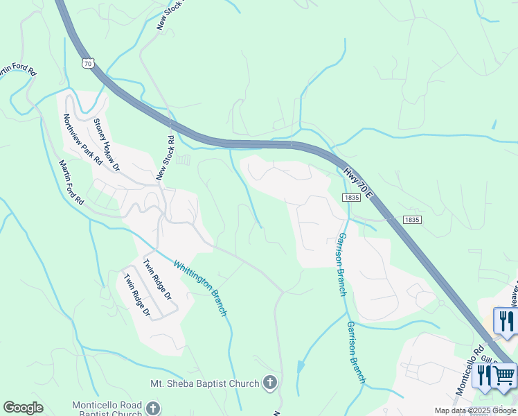map of restaurants, bars, coffee shops, grocery stores, and more near 48 Nader Avenue in Weaverville