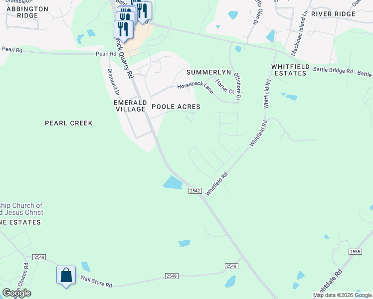 map of restaurants, bars, coffee shops, grocery stores, and more near 6325 Rock Quarry Rd in Raleigh