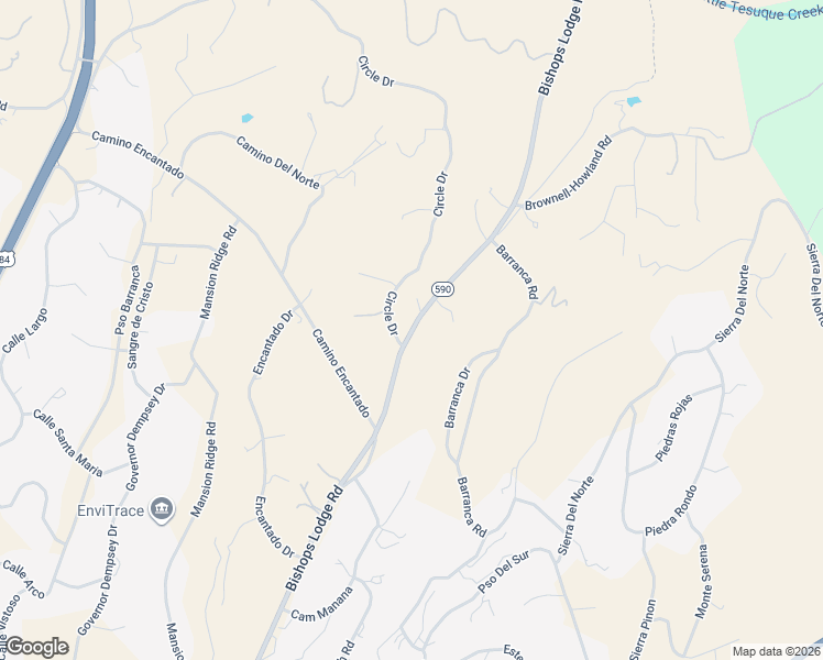 map of restaurants, bars, coffee shops, grocery stores, and more near Bishops Lodge Road in Santa Fe