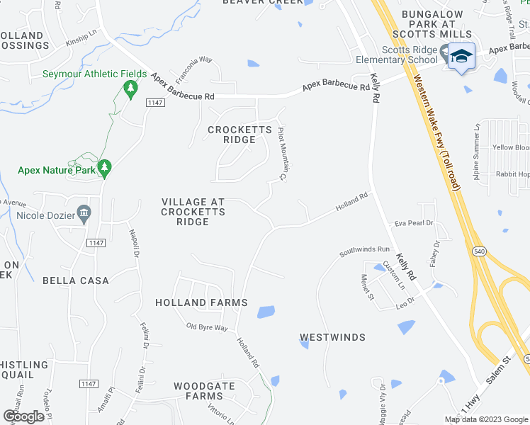 map of restaurants, bars, coffee shops, grocery stores, and more near 1010 Woodlands Creek Way in Apex