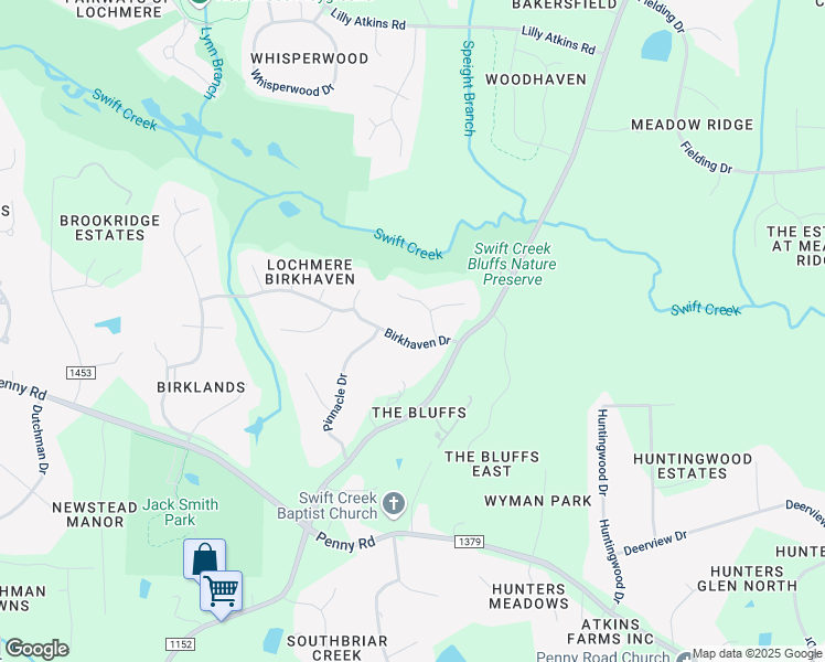 map of restaurants, bars, coffee shops, grocery stores, and more near 106 Birkhaven Drive in Cary