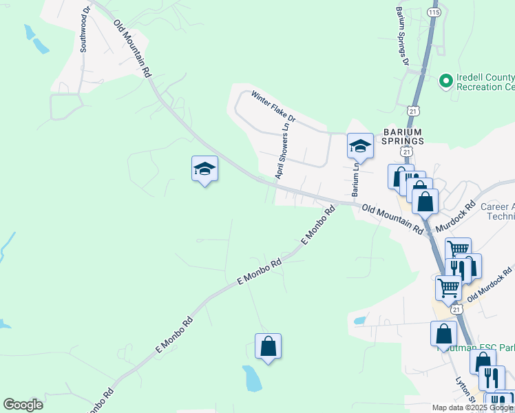 map of restaurants, bars, coffee shops, grocery stores, and more near 253 Old Mountain Road in Statesville