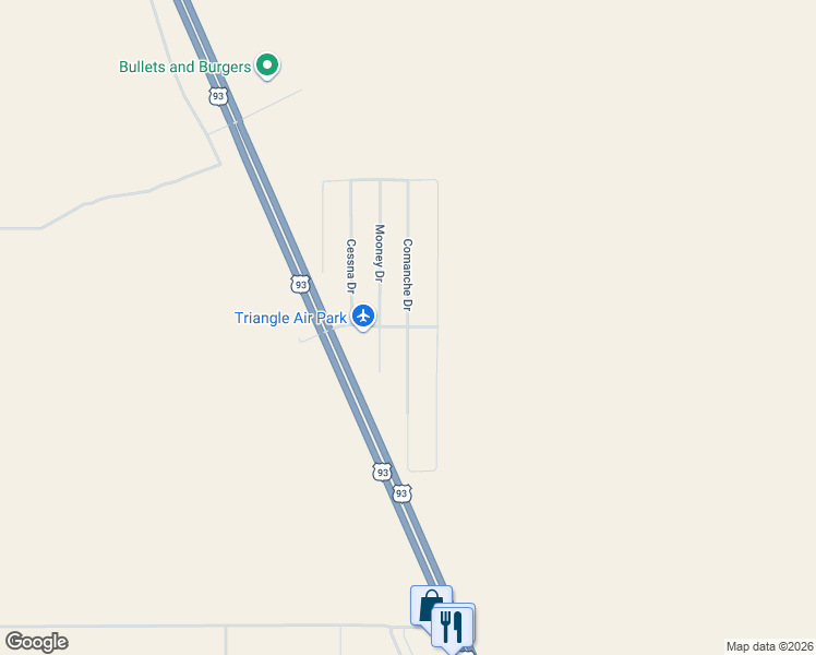 map of restaurants, bars, coffee shops, grocery stores, and more near 20163 Comanche Drive in White Hills