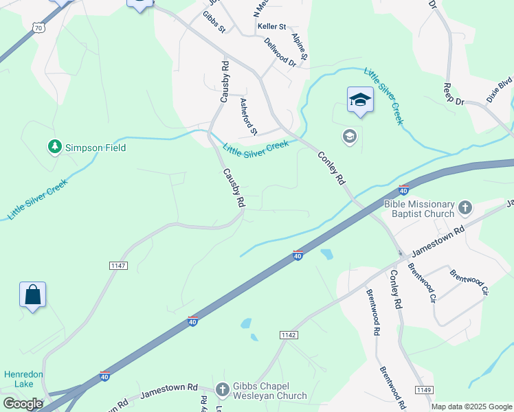 map of restaurants, bars, coffee shops, grocery stores, and more near 102 Hickory Hills Drive in Morganton