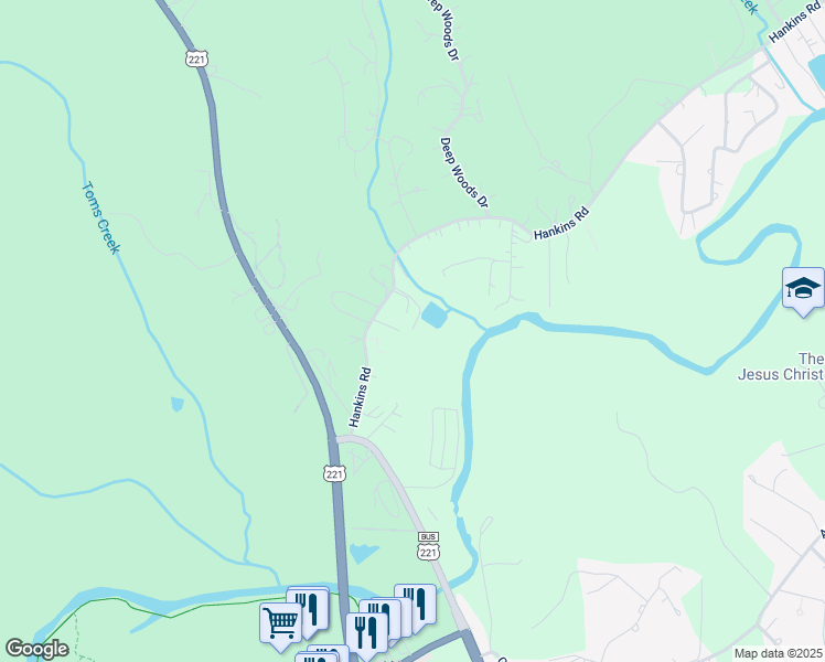 map of restaurants, bars, coffee shops, grocery stores, and more near 348 Hankins Road in Marion
