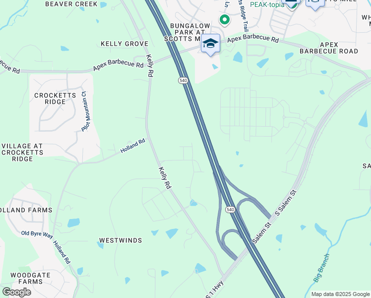 map of restaurants, bars, coffee shops, grocery stores, and more near Western Wake Freeway in Apex