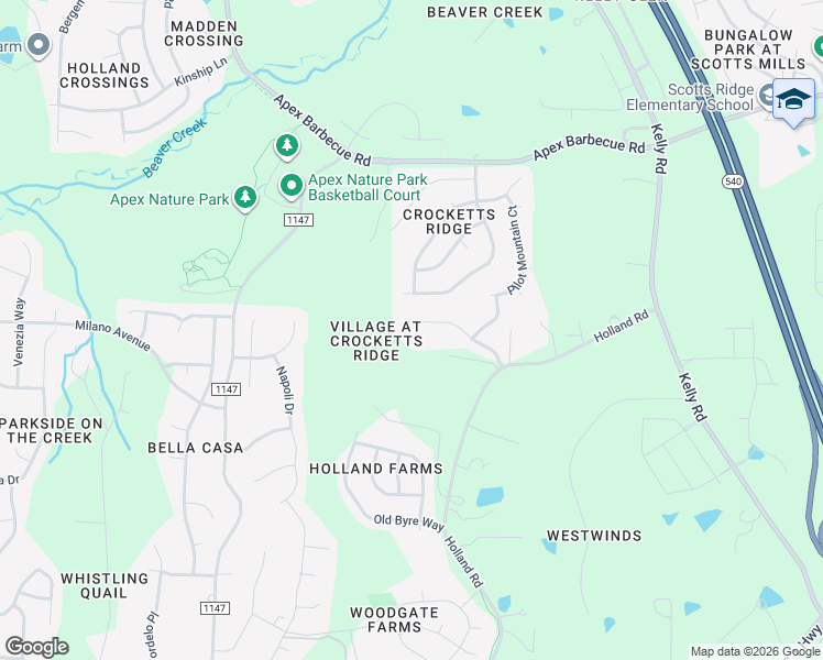 map of restaurants, bars, coffee shops, grocery stores, and more near 1204 Woodlands Creek Way in Apex