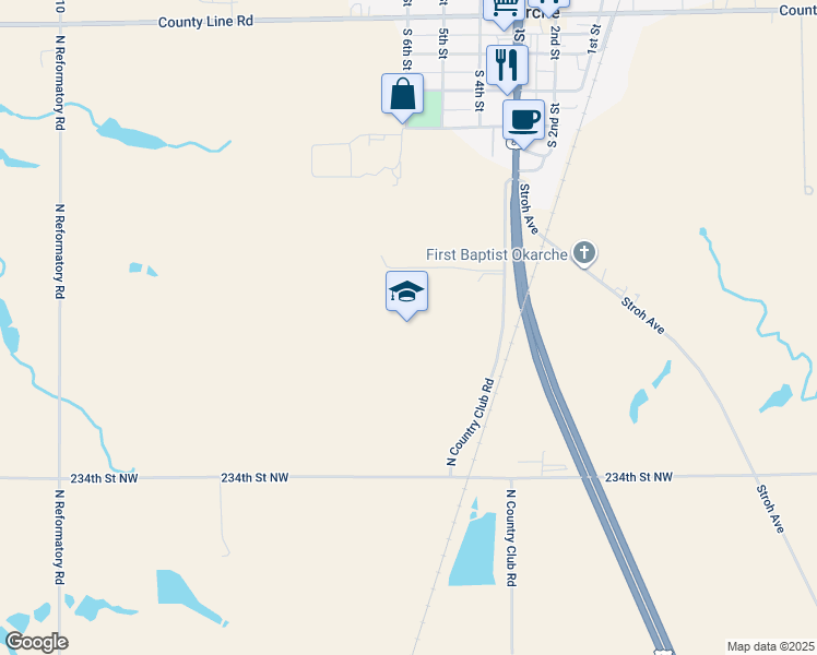 map of restaurants, bars, coffee shops, grocery stores, and more near in Okarche