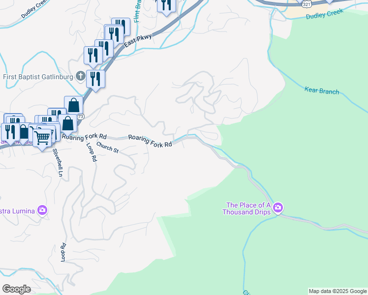 map of restaurants, bars, coffee shops, grocery stores, and more near 368 Roaring Fork Road in Gatlinburg
