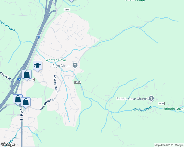 map of restaurants, bars, coffee shops, grocery stores, and more near 192 Dula Springs Road in Weaverville