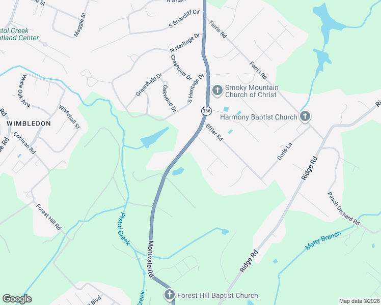 map of restaurants, bars, coffee shops, grocery stores, and more near 2410 Montvale Road in Maryville