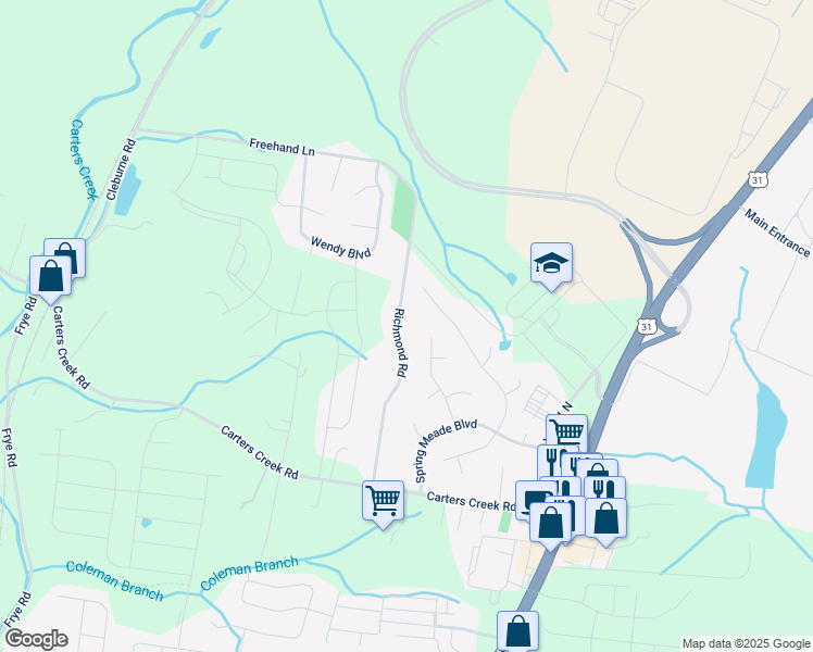 map of restaurants, bars, coffee shops, grocery stores, and more near 1530 Richmond Road in Columbia