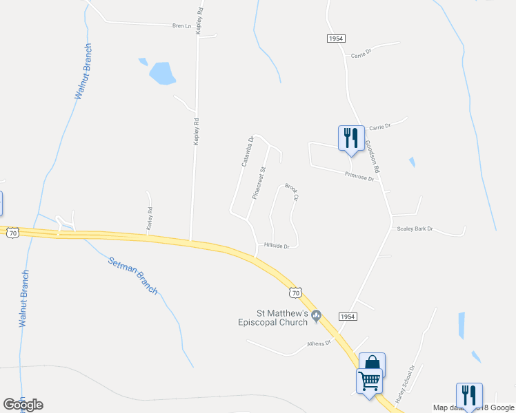 map of restaurants, bars, coffee shops, grocery stores, and more near 135 Pinecrest Street in Salisbury