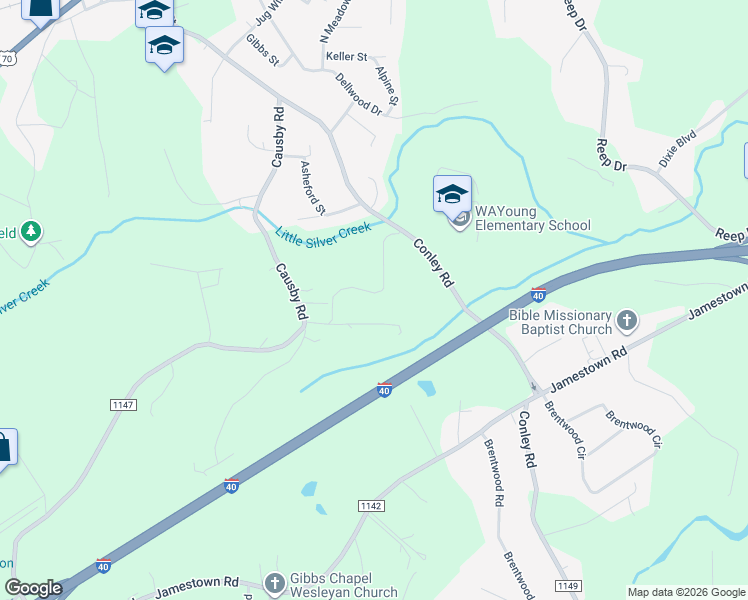 map of restaurants, bars, coffee shops, grocery stores, and more near 308 Conley Road in Morganton