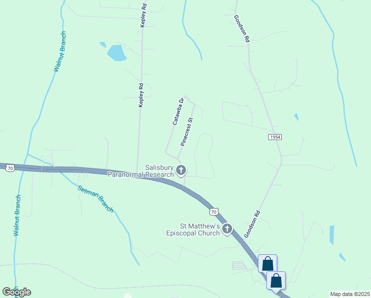 map of restaurants, bars, coffee shops, grocery stores, and more near 135 Pinecrest Street in Salisbury