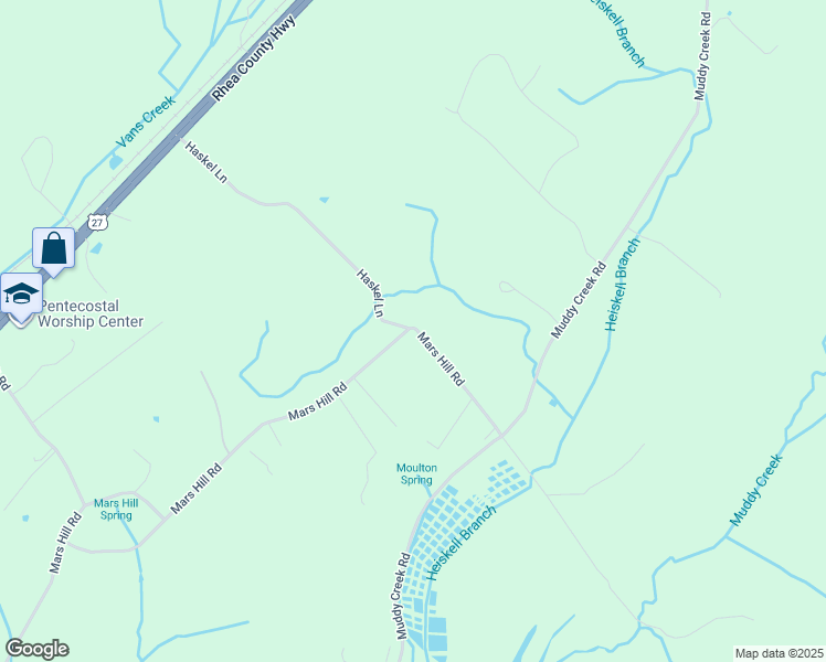 map of restaurants, bars, coffee shops, grocery stores, and more near 2001 Mars Hill Road in Spring City