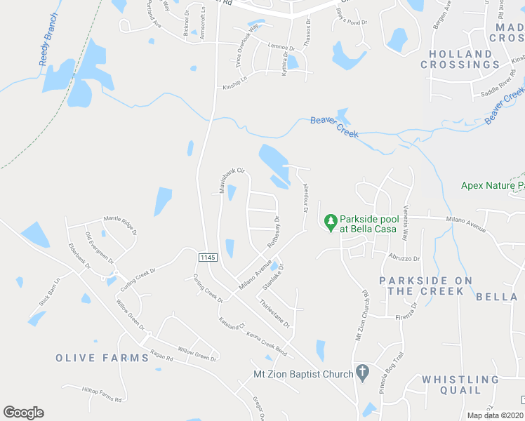 map of restaurants, bars, coffee shops, grocery stores, and more near Newbattle Place in Wake County